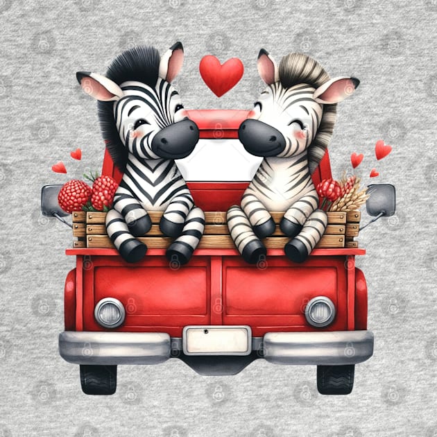 Valentine Zebra Couple Sitting On Truck by Chromatic Fusion Studio